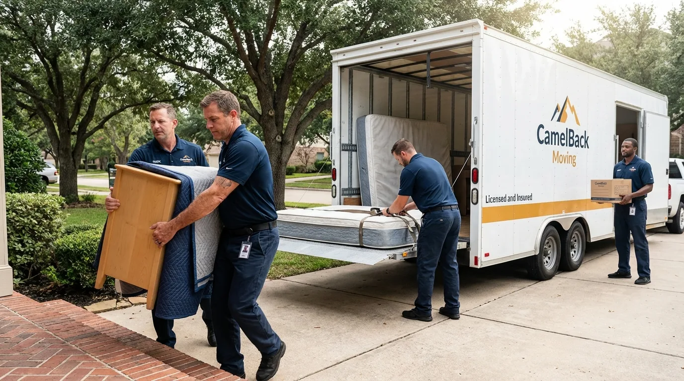 Crew loading residential truck for cross-state move from Rothschild, WI