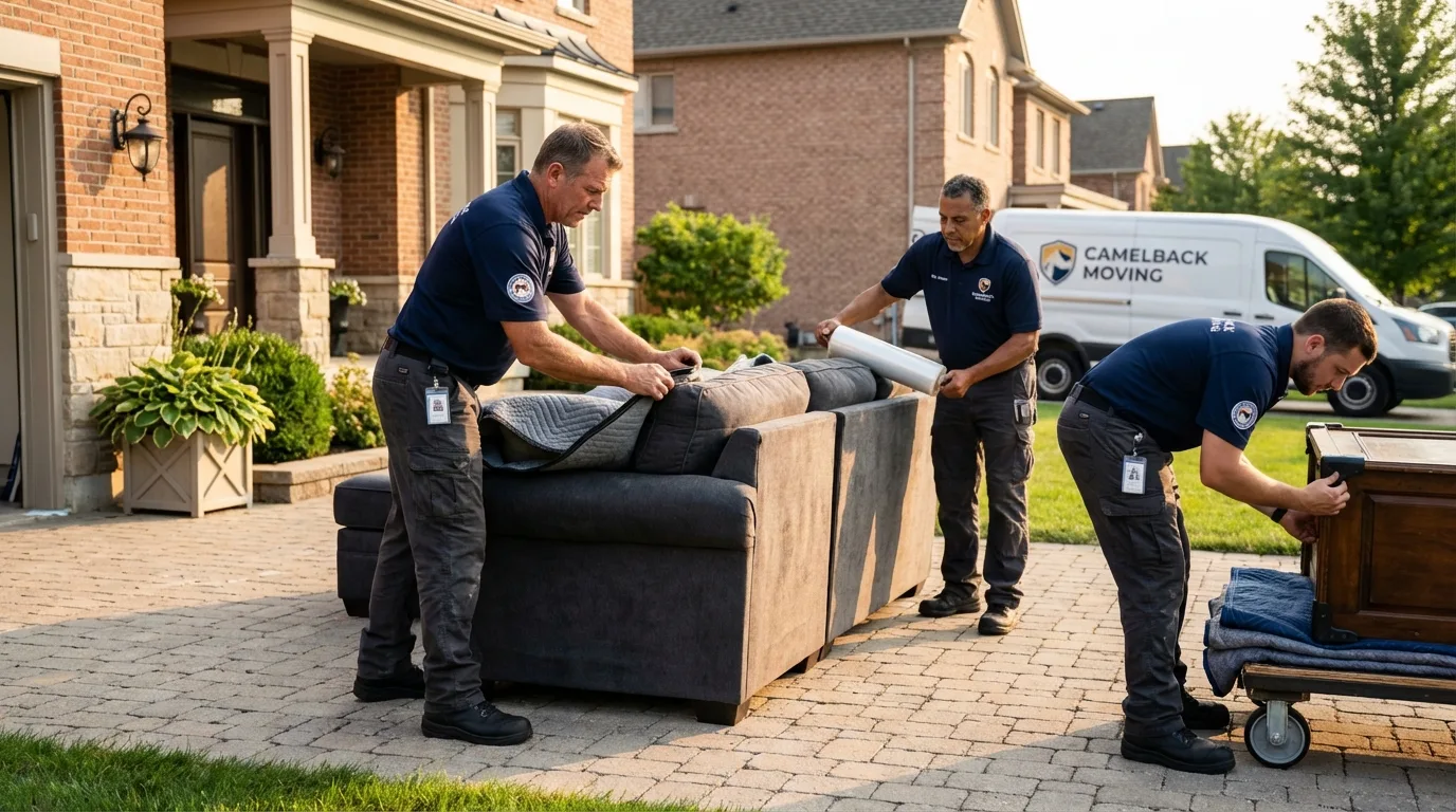 Large estate moving crew wrapping furniture in Rothschild, WI